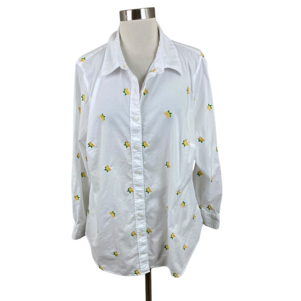 Talbots 1x Embroidered Lemon Button Front Shirt C… - image 1